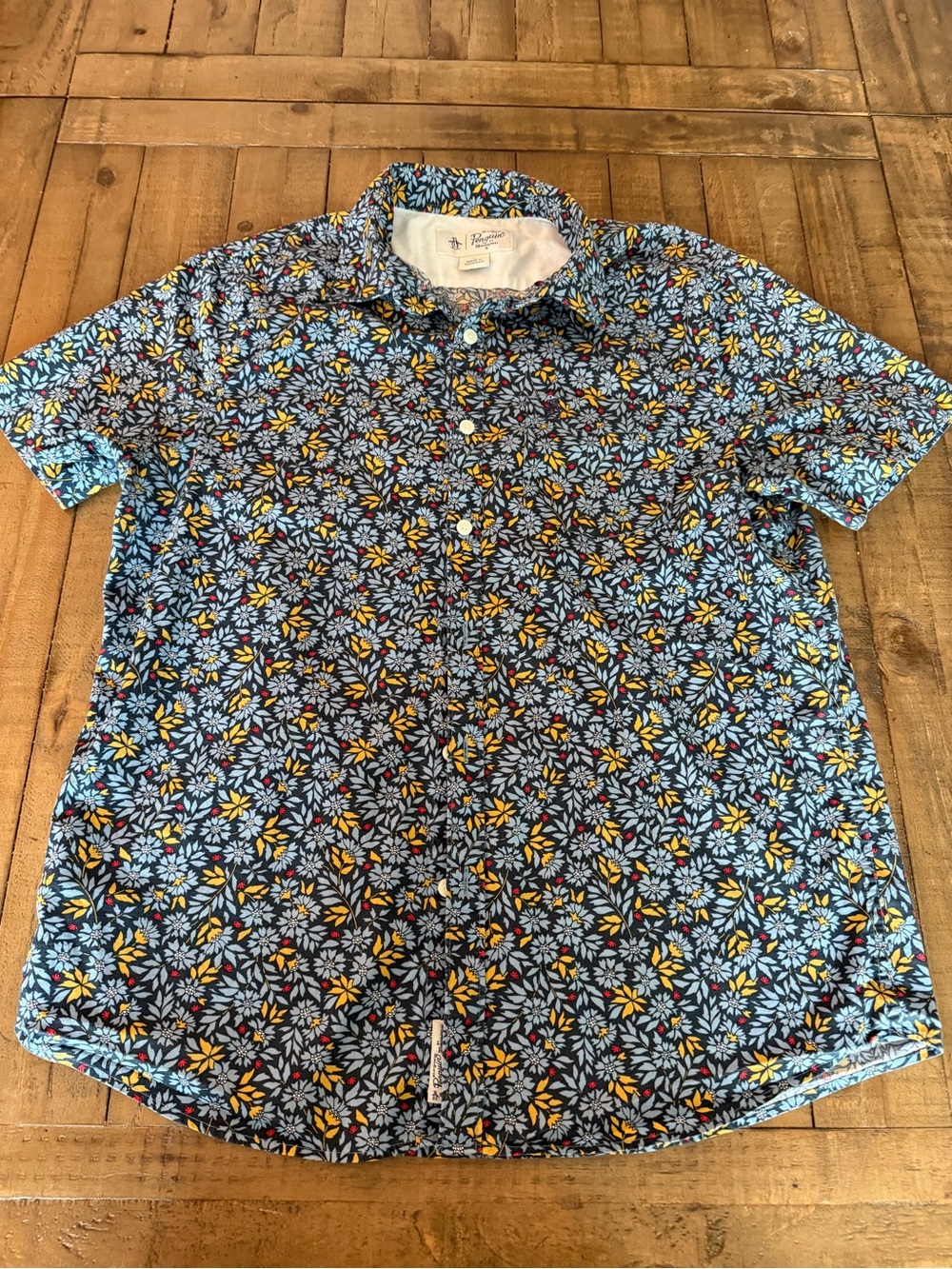 Original Penguin Blue Floral Short-Sleeve Button-Down Shirt